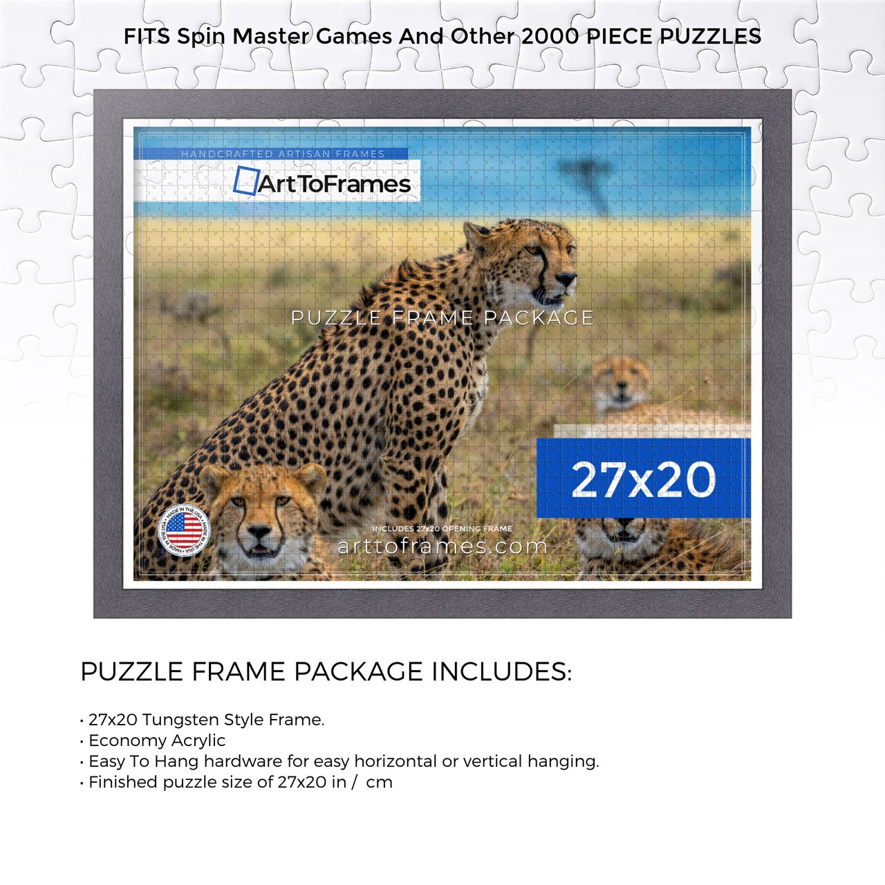 ArtToFrames 27x20 INCH / CM Puzzle Frame for 2000 piece Puzzles.This 1.25 Inch Custom MDF Frame for Puzzles Comes with Economy Acrylic, Available in Multiple Colors